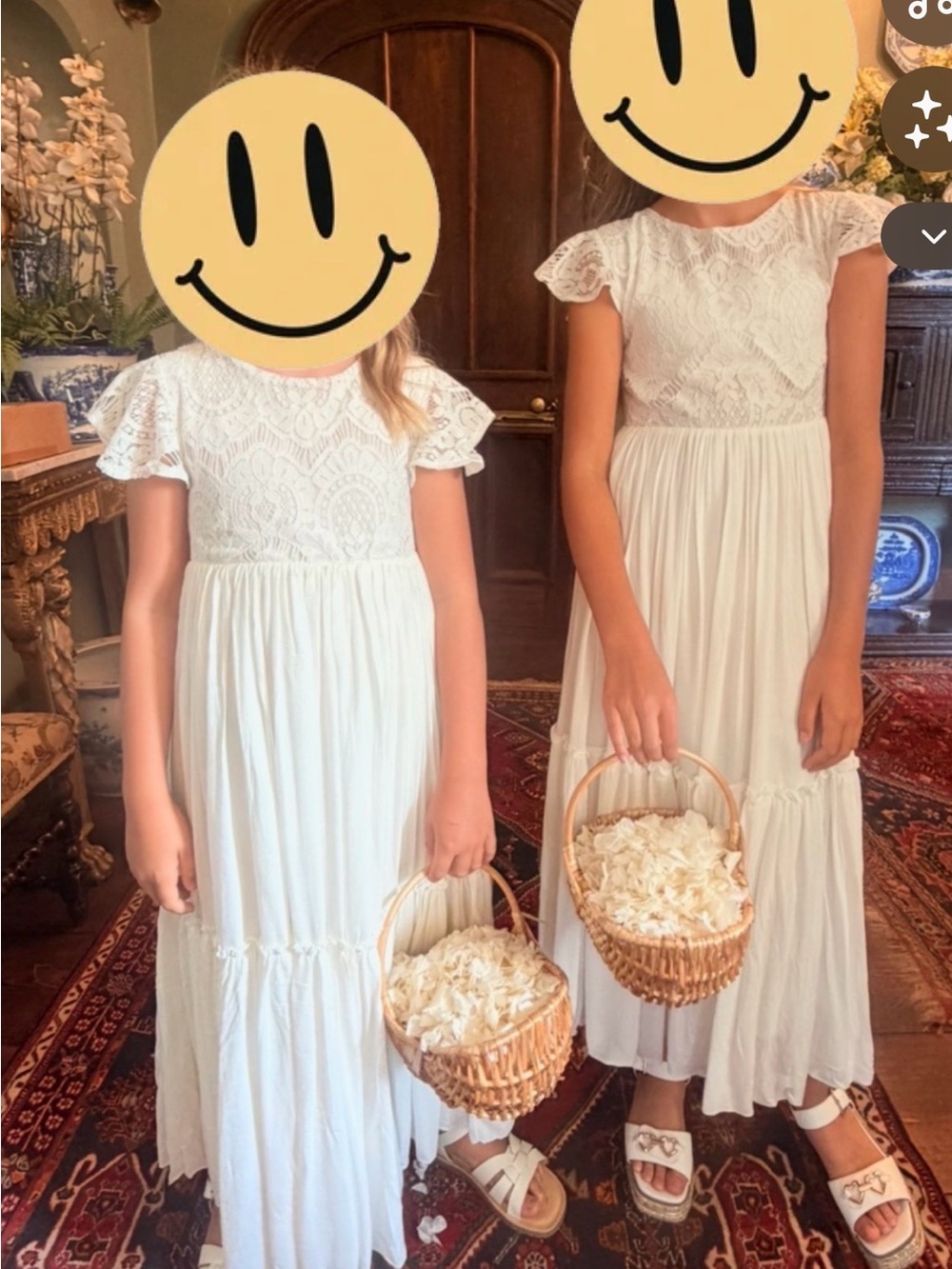 White Lace Bodice Maxi Dress for Girls - Classic Flower Girl Style